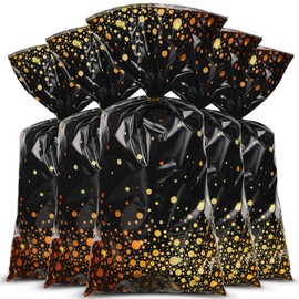 100 Pieces Black and Gold Cellophane Bags 10.8 x 5 inch Plastic Party Treat Bags Candy Goody Treat Bag with 100 Gold Twist Ties for Back to School Graduation Birthday Wedding Retirement Party Supplies
