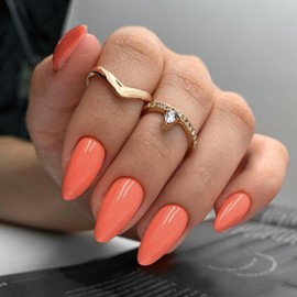 Orange Press On Nails Short Oval,Xcreando Almond Fake Nails Glue on Nails Short,Acrylic Nails Press ons,Gel Nails False Nails Short,Stick on Nails for Women and Girls in 24 PCS