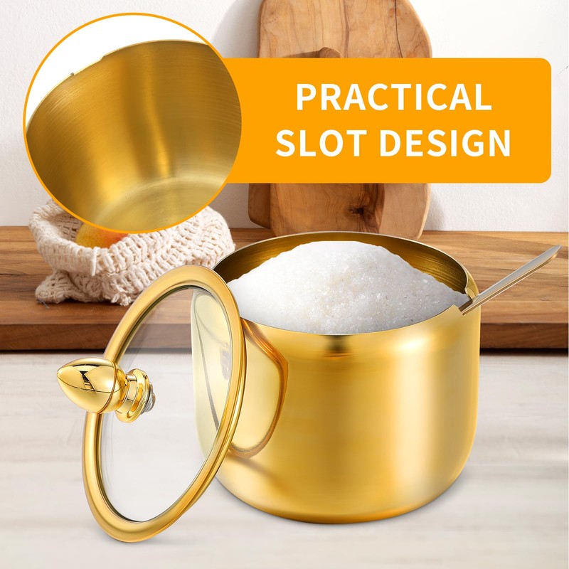 mekueeex 3pcs Sugar Container with Glass Lid and Spoon -