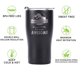 Dad Tumbler Gifts From Daughter, Son – DaddySaurus Like A Normal Daddy, But More Awesome – Grandpa Birthday Gifts, Christmas Gifts for New Grandpa, Granddad, New Grandfather, Husband, Dad Mug 20oz