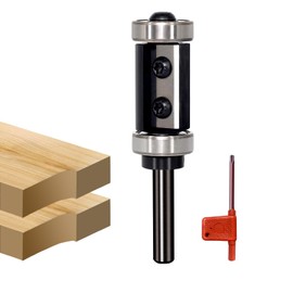 GLRYD Flush Cutter 8 mm Shank, 30 mm Cutting Length, D = 22 mm, 2 Cutting Surfaces, Reversible Plates, Carbide, with Ball Bearings Top and Bottom, for Woodworking, Flush Surface/Copy Milling/Edge