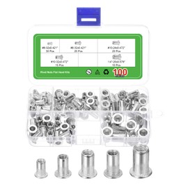 sourcing map 100Pcs Rivet Nuts, #6-32, #8-32, #10-24, #10-32, 1/4"-20 Aluminum Alloy Insert Nuts Knurled Body