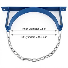 QWORK Steel Cylinder Wall Bracket 4 Pack – 9.8 Inch Support Ring with Chain for Lab, Workshop & Facility Use