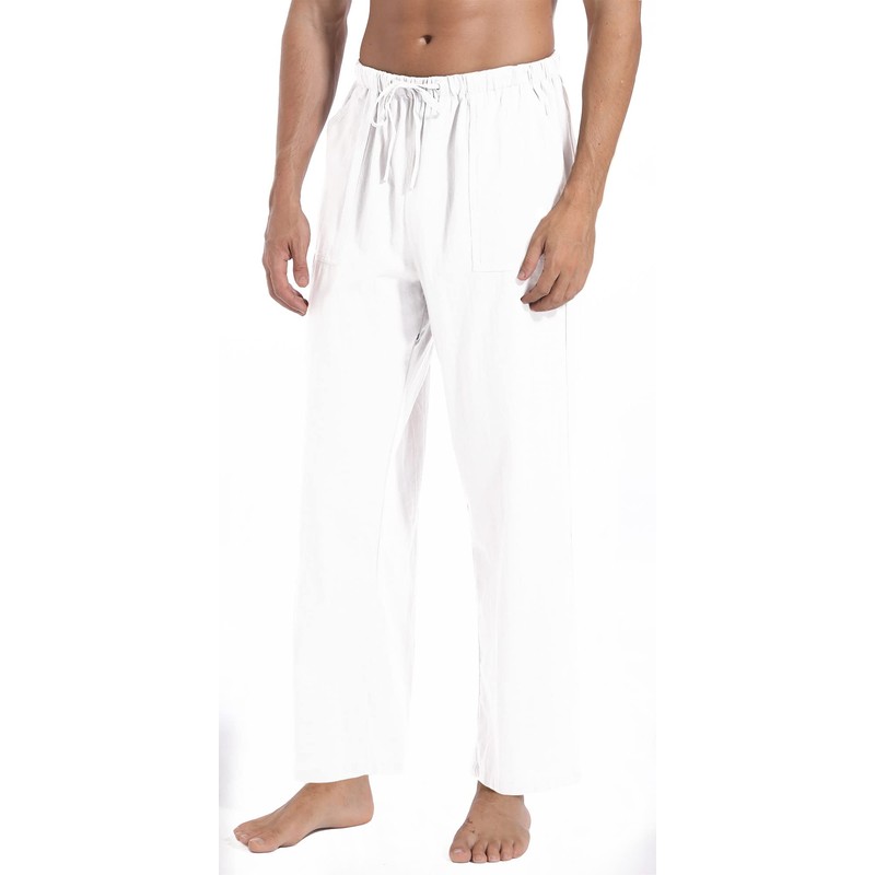 AITFINEISM - Pantalones de algodón y lino para hombre, cintura