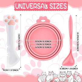 Uiifan 8 Pcs Pet Food Can Supplies Set 5 Pcs Universal Silicone Pet Food Can Covers Lids 2 Pcs Silicone Can Spoons 1 Pcs Multifunctional Pet Can Opener for Pets Dogs Cats Feeding Can (Pink)