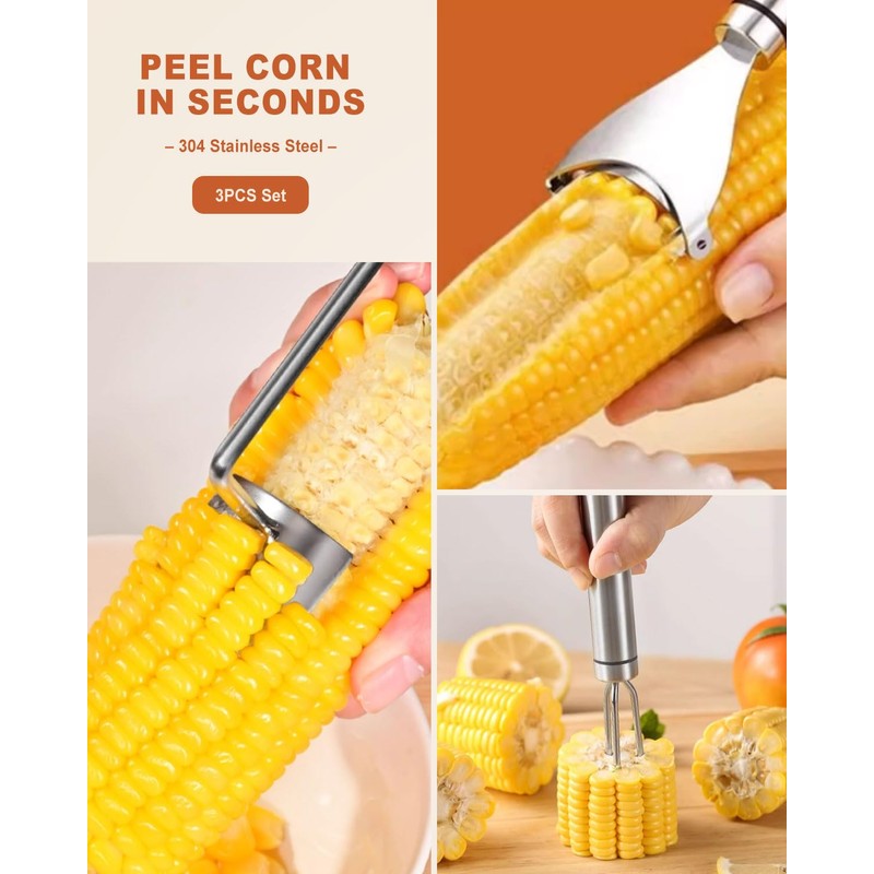 UrBestChoose 3PCS Corn Peeler Set – Stainless Steel Corn Stripper