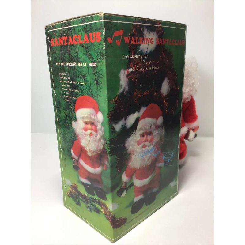 B/O Vintage Musical Walking Santa Claus with Bell. NOS. Plays