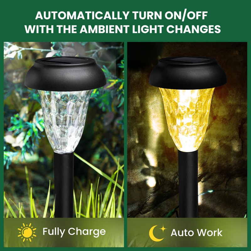 GIGALUMI 12 Pack Solar Light Outdoor Waterproof, Warm White Pathway