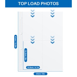 WenYa 100-Pack A4 4-Pocket Photo Sleeves for 4x6 & 6x4 Pictures, Top-Loading Clear Punch Pockets for 2/4 Ring Binder, Holds 400/800 Items Total - for Photos, Recipes, Inserts