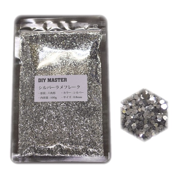 DIY MASTER Silver Glitter Flakes 0.8mm 100g