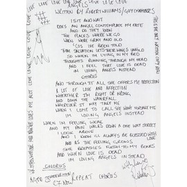 Robbie Williams "Angels" Signed Lyrics Print - Pop Star Memorabilia - Preprint Autograph Memorabilia (8.3" x 11.7") A4 Unframed