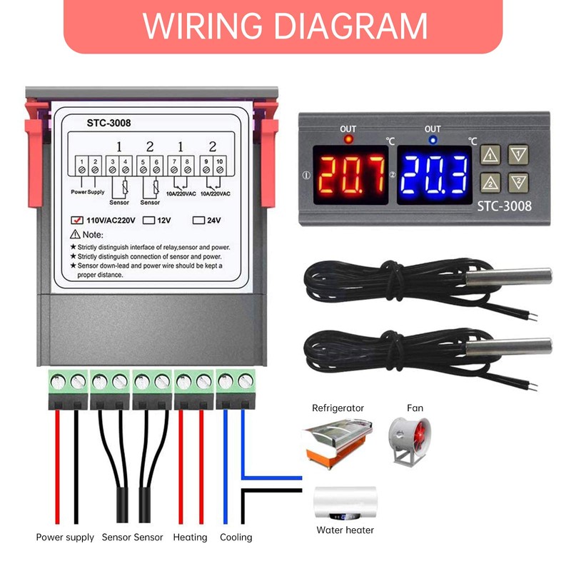RUIZHI STC-3008 Digital Temperature Controller Thermostat Dual Digital Display Temperature