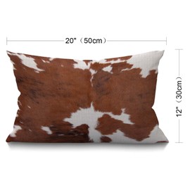BGBDEIA Cowhide Cushion Cover Leopard Farm Animal Tri Color Brown Cow Cotton Linen Decorative Rectangular Throw Pillow Cover Pillowcase for Sofa and Bed Couch 12"X20" 30 x 50 cm