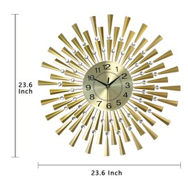 SHUNZY Large Wall Clocks for Living Room Decor Modern Gold Silent Wall Clock Battery Operated Non-Ticking for Bedroom Kitchen Office Home Decorative 24 Inch Retro Crystal Clocks Wall Decor for House