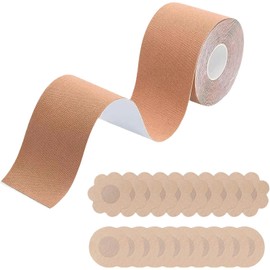 Cinta para Busto 5M*5CM y 20 Piezas de Pezón sin Respaldo,Cinta para Pechos,Boob tape,Boobytape,Cinta Levanta Busto,Cinta de Levantamiento de Senos,Tape para Busto Invisible,Cinta Push Up Pecho(Nude)