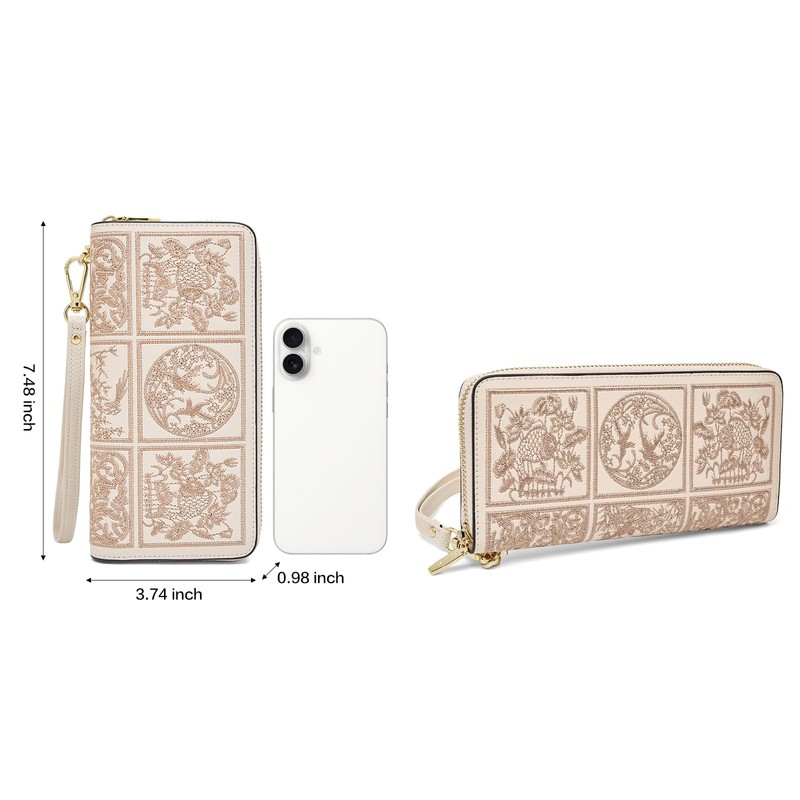 FOXLOVER Leather Wallets for Women RFID Blocking Zipper Wristlet Clutch