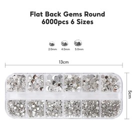 Rhinestones, 6000 Pcs Flat Back Gems Round Crystal Rhinestones, (2-4mm) AB Crystal Rhinestones Nail Gems with Tweezers for Crafts Nail Face Art Clothes Bags DIY(Multicolors)