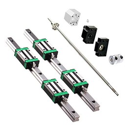 2PCS HGR20-400mm Linear Rail + 1PCS RM1605-400mm Ballscrew with BF12/BK12 Kit, DSG16H Nut Housing, Coupling, Slide Blocks Linear Guide Rail Ball Screw Set for DIY CNC Routers Lathes Mills