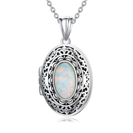 Dorunmo Oval Shaped Locket Necklace for Women 925 Sterling Silver Opal Locket Pendant that Hold 2 Pictures Always with You Vintage Style Photos Locket Jewelry Gifts for Loved One (Locket only)