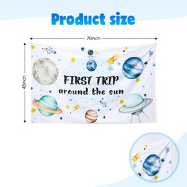 First Trip Around The Sun Space Party Backdrop - Outer Space Theme 1st Happy Birthday Backdrop for Kids - Baby Shower Party Decoration Supplies Banner Background
