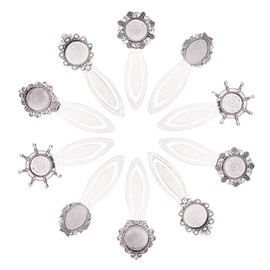NBEADS 10 Sets Bookmark Makings Sets, 10 PCS Tibetan Style Bookmark Cabochon Trays and 10 PCS Transparent Glass Dome Cabochons for DIY Bookmark Making, Antique Silver