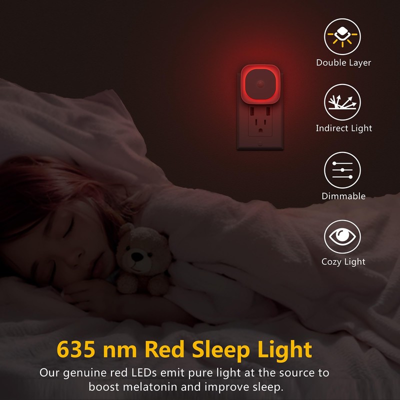 YUNLEX 2 Pack Plug in Red Sleep Night Light with