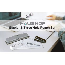 HAUSHOF Desktop Stapler&3-Hole Punch Set w/5000-Piece Staples and Staple Remover