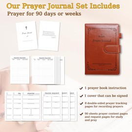 YOJO Bible Journal, Prayer Journal for Woman & Men, Daily & Weekly Bible Study Journal for Woman Men, PU Leather Prayer Journal, Christian Gifts for Women Men (Brown)