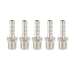 QiiMii Stainless Steel 304 Male Threaded Barb Hose Pipe Fitting Tail Connector with Thread Adaptor DFE Tail Pipe 1/4" x8MM， 5 Pack