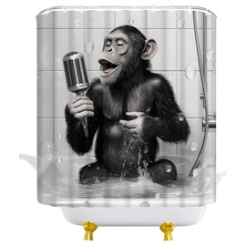 YOZSLGU Funny Monkey Shower Curtain Black White Animal Singing in Bathtub Modern Cool Men Boys Fun Fabric Bathroom Decor Curtains with Hooks, 70" Wx70 H