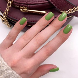 KXAMELIE Green Press on Nails Medium Short Square, Acrylic Glue on Medium Length, False Press ons, Best Fake for Girls Stick on for Women Daily Wear in 24PCS