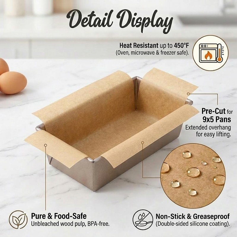 100 Pcs Unbleached Loaf Pan Liners with Bonus 10 Bakery