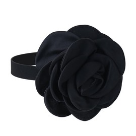 XUN Zhe Flower Choker Necklace for Women Vintage Satin Rose Floral Necklace Dainty Large Flower Necklace Vintage Camellia Necklace for Women Fashion Jewelry (Black)