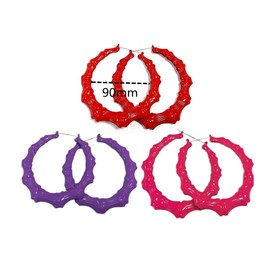 3 Pairs Gold Tone Large Bamboo Style Hoop Earrings for Women Round Circle Statement Hip-Hop Earrings-colorful purple