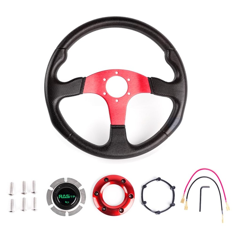 RASTP Universal Racing Steering Wheel 13.8”/350mm 6 Bolts Grip Vinyl