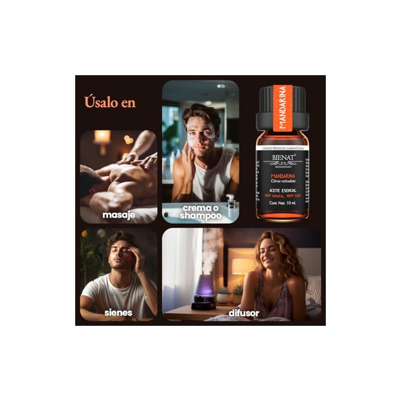 Bienat | Aceite Esencial de Mandarina 10mL Natural | Difusor