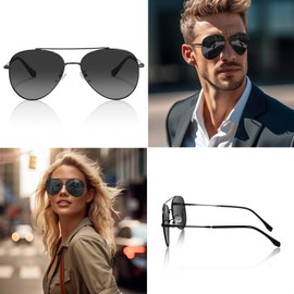 CoolHoney Polarized Aviator Sunglasses for Men: 1.0mm Thick Lenses,Stainless Steel Frame,Classic Timeless Design,Ideal for Driving and Beach,Unisex Fit (Grey Metal/Dark Grey Classic)
