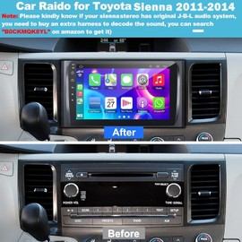 4G+64G Car Radio for Toyota Sienna 2011 2012 2013 2014, 9 Inch IPS Touch Screen Support Wireless Carplay&Android Auto Bluetooth/Voice Control/GPS/WiFi/Back-up Camera/SWC/FM Radio