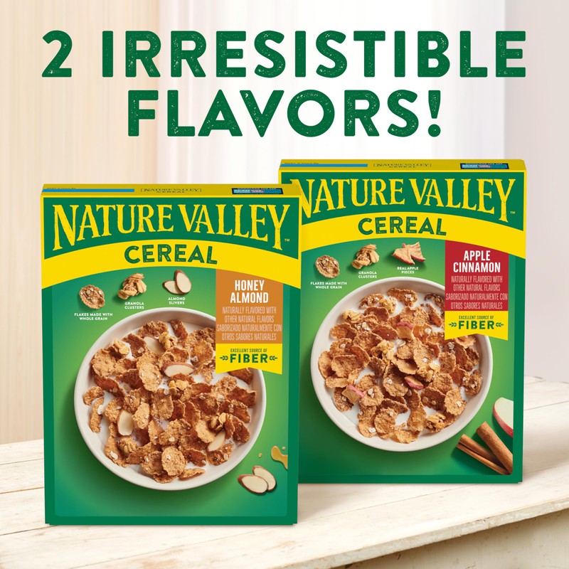 Nature Valley Apple Cinnamon Breakfast Cereal with Flakes, Granola Clusters