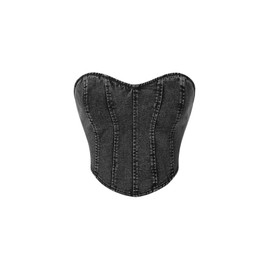 Floerns Women's Solid Strapless Bandeau Asymmetrical Hem Denim Crop Tube Top, Dark Grey, Large