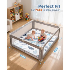 QUAFRET Baby Play Mat, Non-Slip Baby Mat for Floor, Soft Thicker Playpen Mat, Portable Playmat, Crawling Mat for Babies, Toddlers & Infants to Play and Learn（ 71"x59"）