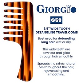 Giorgio G59 Large Coarse Hair Detangling Comb, Wide Teeth for Long Thick Curly Wavy Hair. Hair Detangler Comb For Wet and Dry. Handmade Rake Comb Saw-