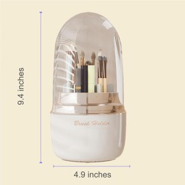 Wi4you Makeup Brush Holder Organizer with Lid, 360° Rotating Cosmetic Display Case, Spinning Vanity Organizer with 6 Divided Compartments for Countertop Make Up Brushes Storage (White)