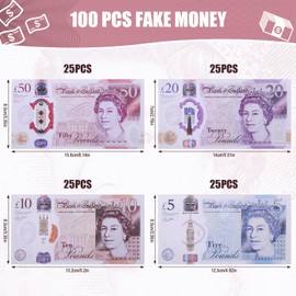 Prop Money,Educational Fake Money, 5 10 20 50 Pretend Money Notes for Role Play Shop Till Bank Cash, Post Office Set (With "Copy" Watermark) (100 PCS)