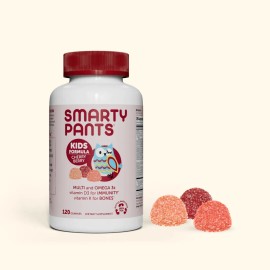 Smarty Pants Kids Formula Multi y Omega 3, multivitamnico, vitamina D3, suplemento de goma de mascar con sabor a cereza y omega 3 en un tarro de 374  