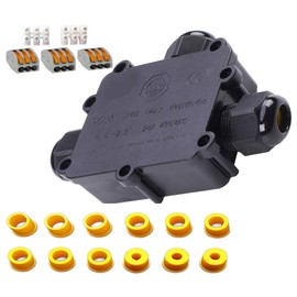 Sucre Auxiliary ® 24A 450V 3 Way T Shape IP68 Waterproof Electrical Cable Wire Connector Junction Box UK (4-14mm)