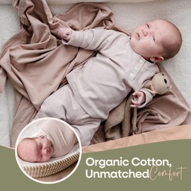 Zoe Sage Organic Stretchy Baby Swaddle Wrap - 1 Pack 120cm x 120cm(XL) Unisex Swaddle Wrap, Ultimate 4-Way Stretch, Breathable GOTS Certified Gentle Cotton Ideal for Newborn and Infant (Sunset)