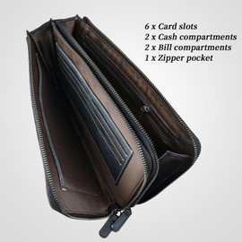 ORIREAL Mens Wristlets Clutch Bag Genuine Leather Wallets Handbag Luxury Purses, Black