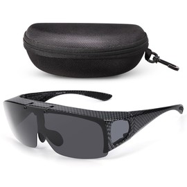 TINHAO Mens Polarized Flip Up Fitover Sunglasses with Mirrored Lenses (Carbon Fiber Texture, Black-Not Mirrored Lens)
