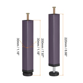 sourcing map 1pcs 7.87"-8.66" Adjustable Height Bed Frame Support Legs, Metal Furniture Legs Replacement, Bed Rail Support Center Frame Slat Feet Risers, Grey